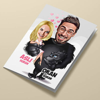 Goril ve Sevgilisi Karikatürlü Tebrik Kartı - 1