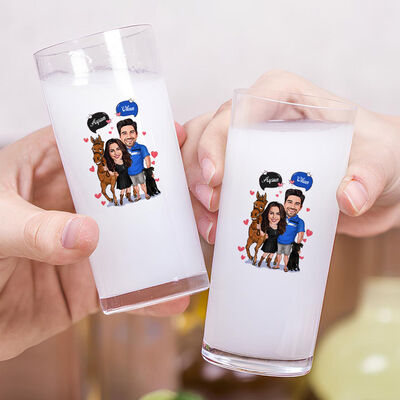 Güzel Aşkımız Karikatürlü İkili Rakı Bardağı Seti - 2