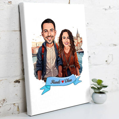 Güzel İstanbul ve Aşkımız Karikatürlü Kanvas - 1