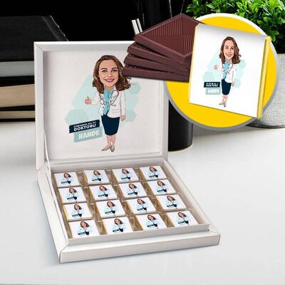 Güzel Kadın Doktor Karikatürlü Çikolata Kutusu - 1