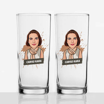 Güzel Kız Karikatürlü İkili Rakı Bardağı - 4