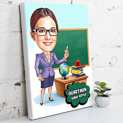 Güzel Öğretmenim Karikatürlü Kanvas Tablo - 1