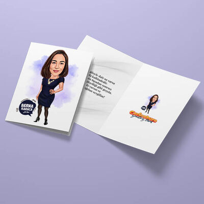 Güzelleri Güzeli Kadın Karikatürlü Tebrik Kartı - 4