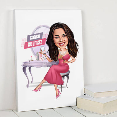 Güzelliğine Önem Veren Kadın Karikatürlü Kanvas Tablo - 1