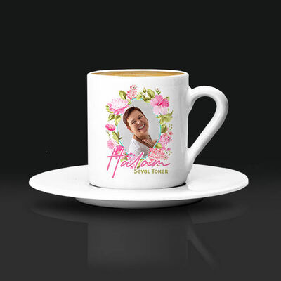 Halaya Hediye Çiçek Desenli Kahve Fincanı - 1