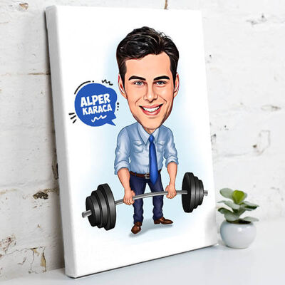 Halter Kaldıran Erkek Karikatürlü Kanvas Tablo - 2