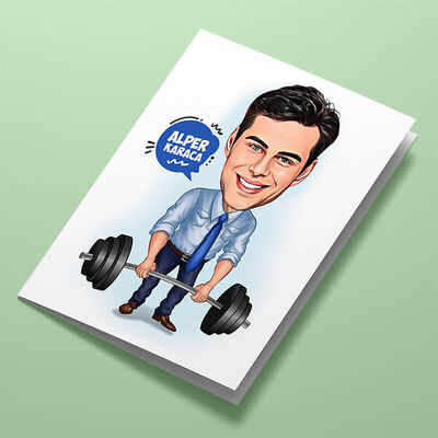 Halter Kaldıran Erkek Karikatürlü Tebrik Kartı - 1