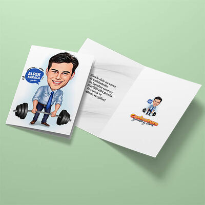 Halter Kaldıran Erkek Karikatürlü Tebrik Kartı - 3
