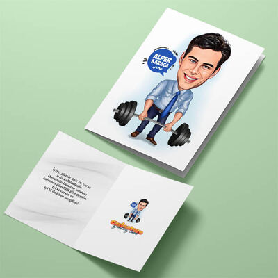 Halter Kaldıran Erkek Karikatürlü Tebrik Kartı - 4