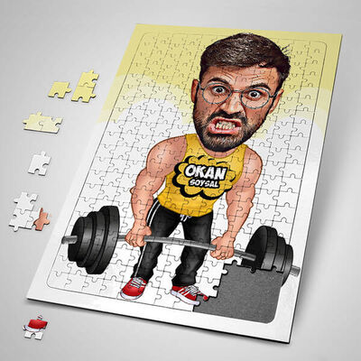 Halterci Adam Karikatürlü Puzzle - 1