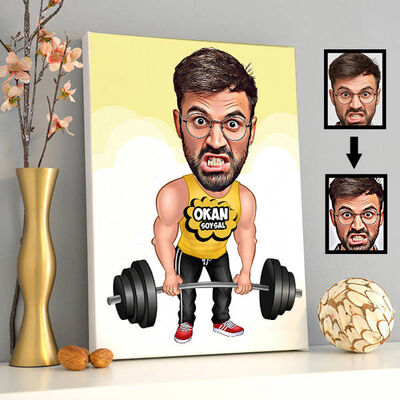 Halterci Karikatürlü Kanvas Tablo - 1