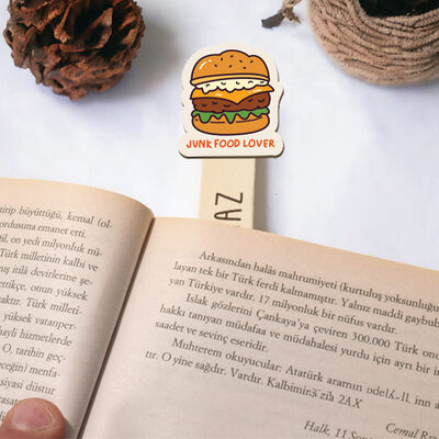 Hamburger Simgeli İsimli Ahşap Kitap Okuma Ayracı - 1