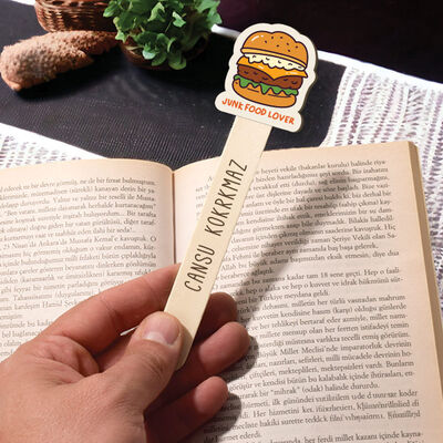 Hamburger Simgeli İsimli Ahşap Kitap Okuma Ayracı - 2