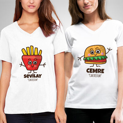 Hamburger ve Patates Arkadaşlık Tişörtleri - 1