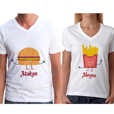 Hamburger ve Patates Sevgili Tişörtleri - 1