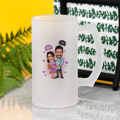 Hamile Eş ve Kocası Karikatürlü Bira Bardağı - 2