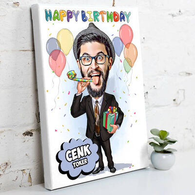 Happy Birthday Karikatürlü Kanvas Tablo - 1