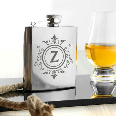 Harf İşlemeli Çelik Kanyak Matarası 6 Oz Gümüş - 2