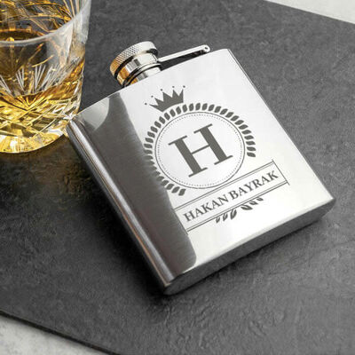 Harf ve İsim İşlemeli Çelik Kanyak Matarası 6 Oz Gümüş - 2