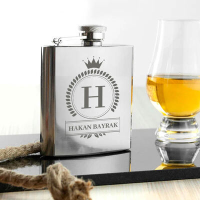 Harf ve İsim İşlemeli Çelik Kanyak Matarası 6 Oz Gümüş - 3