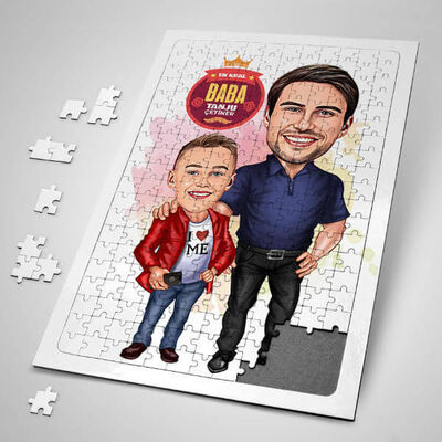 Harika Baba ve Oğlu Karikatürlü Puzzle - 1