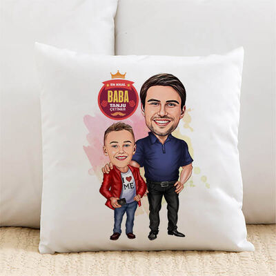 Harika Baba ve Oğlu Karikatürlü Yastık - 1