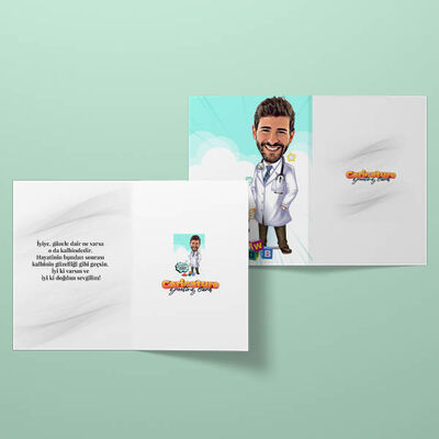 Harika Çocuk Doktoru Karikatürlü Tebrik Kartı - 2