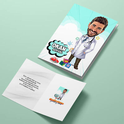 Harika Çocuk Doktoru Karikatürlü Tebrik Kartı - 4