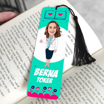 Harika Kadın Doktor Karikatürlü Püsküllü Kitap Ayracı - 1