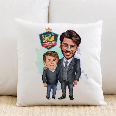 Havalı Baba ve Oğlu Karikatürlü Yastık - 1