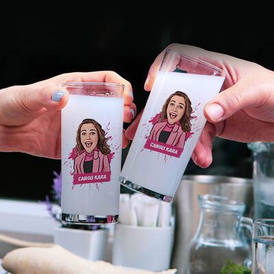 Havalı Hatun Karikatürlü İkili Rakı Bardağı - 4
