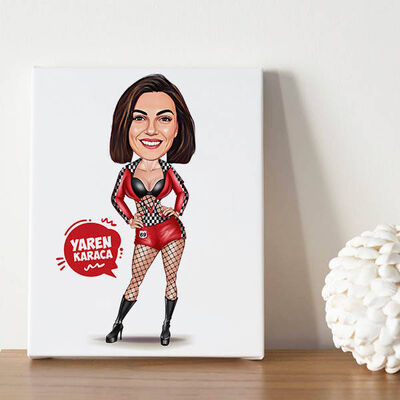 Havalı Hatun Karikatürlü Kanvas Tablo - 1