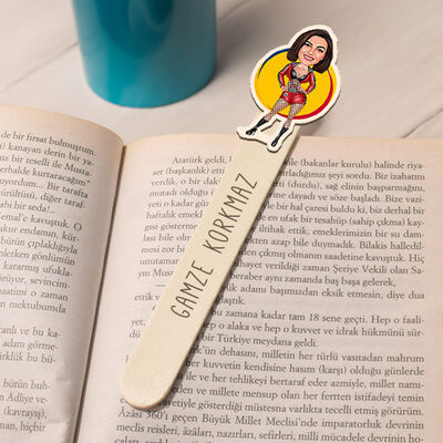 Havalı Kadın Karikatürlü Çubuk Kitap Ayracı - 1