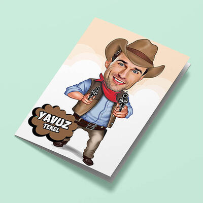 Havalı Kovboy Karikatürlü Tebrik Kartı - 1