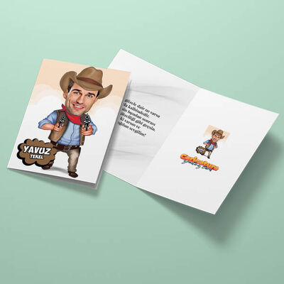 Havalı Kovboy Karikatürlü Tebrik Kartı - 3