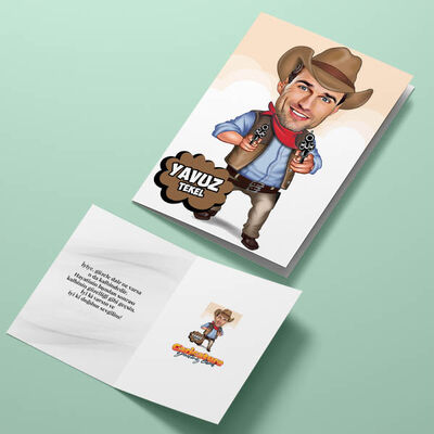 Havalı Kovboy Karikatürlü Tebrik Kartı - 4