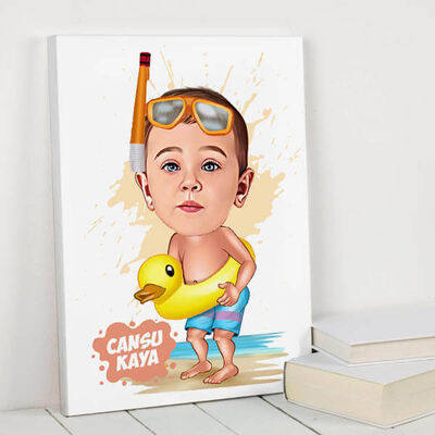 Havuz Kuşu Erkek Çocuk Karikatürlü Kanvas Tablo - 1