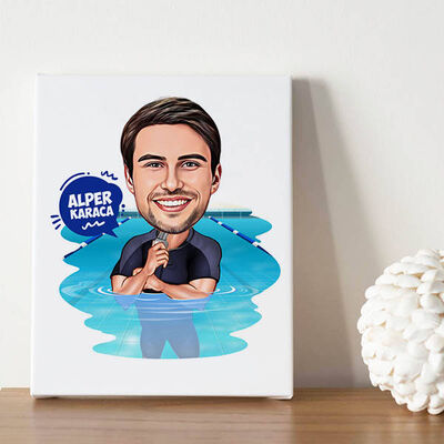 Havuzdaki Erkek Karikatürlü Tablo - 1