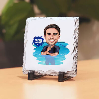 Havuzdaki Erkek Karikatürlü Taş Baskı - 1