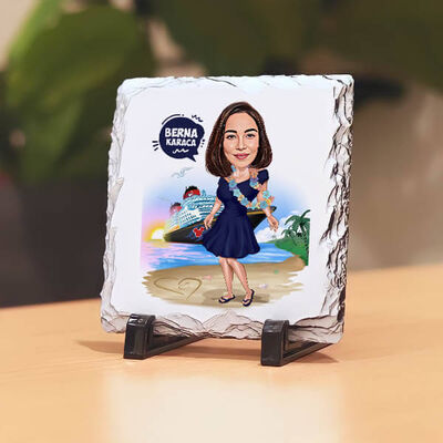 Hawaii Kızı Karikatürlü Taş Baskı - 1