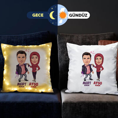 Hayatımın Anlamı Sevgilim Karikatürlü Işıklı Yastık - 1