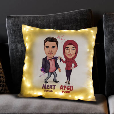 Hayatımın Anlamı Sevgilim Karikatürlü Işıklı Yastık - 2