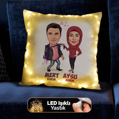 Hayatımın Anlamı Sevgilim Karikatürlü Işıklı Yastık - 4