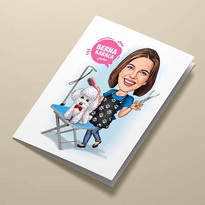 Hayvan Kuaförü Kadın Karikatürlü Tebrik Kartı - 2