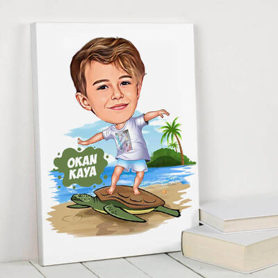Hayvan Sever Çocuk Karikatürlü Kanvas Tablo - 1