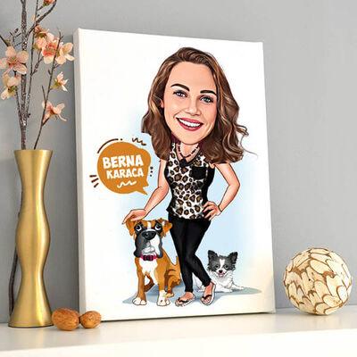 Hayvan Sever Kadın Karikatürlü Tablo - 1