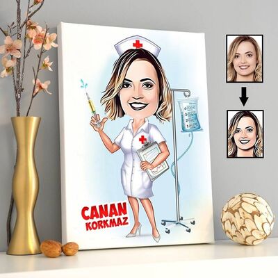 Hemşire Karikatürlü Kanvas Tablo - 1