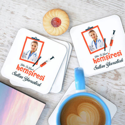 Hemşireye Özel Hediyelik Bardak Altlığı 4'lü Set - 1