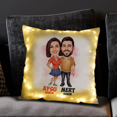 Hep Yanındayım Sevgilim Karikatürlü Işıklı Yastık - 1