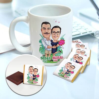 Her Zaman Aşkla Karikatürlü Kupa ve Çikolata - 1